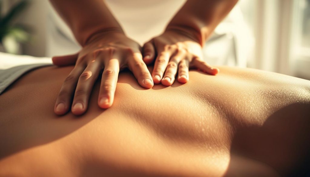 A close-up shot of human hands delicately administering a therapeutic massage, showcasing the intricate techniques and pressure points involved. The scene is bathed in a warm, natural lighting that highlights the contours of the muscles and the soothing motions of the massage. The background is blurred, creating a sense of focus and tranquility, emphasizing the scientific and holistic nature of the massage practice. The image conveys the expertise, care, and empirical knowledge required to deliver an effective, evidence-based massage therapy. A close-up shot of human hands delicately administering a therapeutic massage, showcasing the intricate techniques and pressure points involved. The scene is bathed in a warm, natural lighting that highlights the contours of the muscles and the soothing motions of the massage. The background is blurred, creating a sense of focus and tranquility, emphasizing the scientific and holistic nature of the massage practice. The image conveys the expertise, care, and empirical knowledge required to deliver an effective, evidence-based massage therapy.