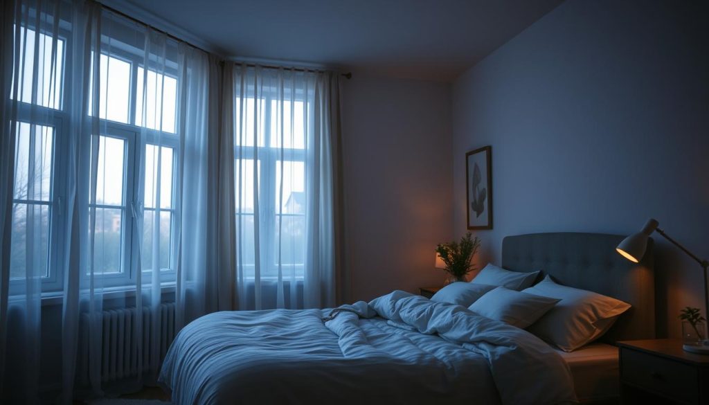 A cozy, dimly lit bedroom with warm lighting, featuring a plush, inviting bed adorned with soft, neutral-toned bedding. The room has minimal decor, emphasizing a sense of tranquility and relaxation. Large, open windows allow natural light to filter in, while sheer curtains gently sway, creating a serene and calming atmosphere. The overall mood is one of comfort and stillness, perfectly suited for optimizing sleep and promoting deep, restful slumber. A cozy, dimly lit bedroom with warm lighting, featuring a plush, inviting bed adorned with soft, neutral-toned bedding. The room has minimal decor, emphasizing a sense of tranquility and relaxation. Large, open windows allow natural light to filter in, while sheer curtains gently sway, creating a serene and calming atmosphere. The overall mood is one of comfort and stillness, perfectly suited for optimizing sleep and promoting deep, restful slumber.