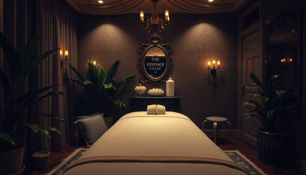 A cozy, dimly lit massage studio in Istanbul, with plush textiles, soft lighting, and the soothing scent of essential oils. A single, expertly crafted massage table takes center stage, surrounded by lush, verdant plants and ornate, antique-inspired decor. The atmosphere is serene and tranquil, inviting the viewer to imagine the rejuvenating and restorative experience of a bespoke massage. The camera angle is slightly elevated, creating a sense of intimacy and immersion, as if the viewer is about to embark on a luxurious and personalized wellness journey. A cozy, dimly lit massage studio in Istanbul, with plush textiles, soft lighting, and the soothing scent of essential oils. A single, expertly crafted massage table takes center stage, surrounded by lush, verdant plants and ornate, antique-inspired decor. The atmosphere is serene and tranquil, inviting the viewer to imagine the rejuvenating and restorative experience of a bespoke massage. The camera angle is slightly elevated, creating a sense of intimacy and immersion, as if the viewer is about to embark on a luxurious and personalized wellness journey.
