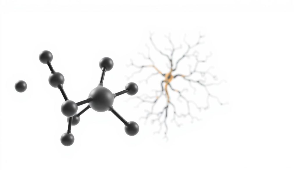 A detailed anatomical illustration of serotonin, the neurotransmitter responsible for regulating mood, sleep, and other bodily functions. Depicted in high-contrast, scientific rendering with a neutral, minimalist background. The serotonin molecule is shown in the foreground, with its chemical structure and atomic components clearly visible. The middle ground features a stylized nervous system, highlighting the pathways and receptors where serotonin acts. The background is a clean, white space, allowing the subject to be the focus. Lighting is soft and even, creating a sense of clinical precision. The overall mood is one of educational, informative clarity, suitable for illustrating the science of sleep and the nervous system. A detailed anatomical illustration of serotonin, the neurotransmitter responsible for regulating mood, sleep, and other bodily functions. Depicted in high-contrast, scientific rendering with a neutral, minimalist background. The serotonin molecule is shown in the foreground, with its chemical structure and atomic components clearly visible. The middle ground features a stylized nervous system, highlighting the pathways and receptors where serotonin acts. The background is a clean, white space, allowing the subject to be the focus. Lighting is soft and even, creating a sense of clinical precision. The overall mood is one of educational, informative clarity, suitable for illustrating the science of sleep and the nervous system.