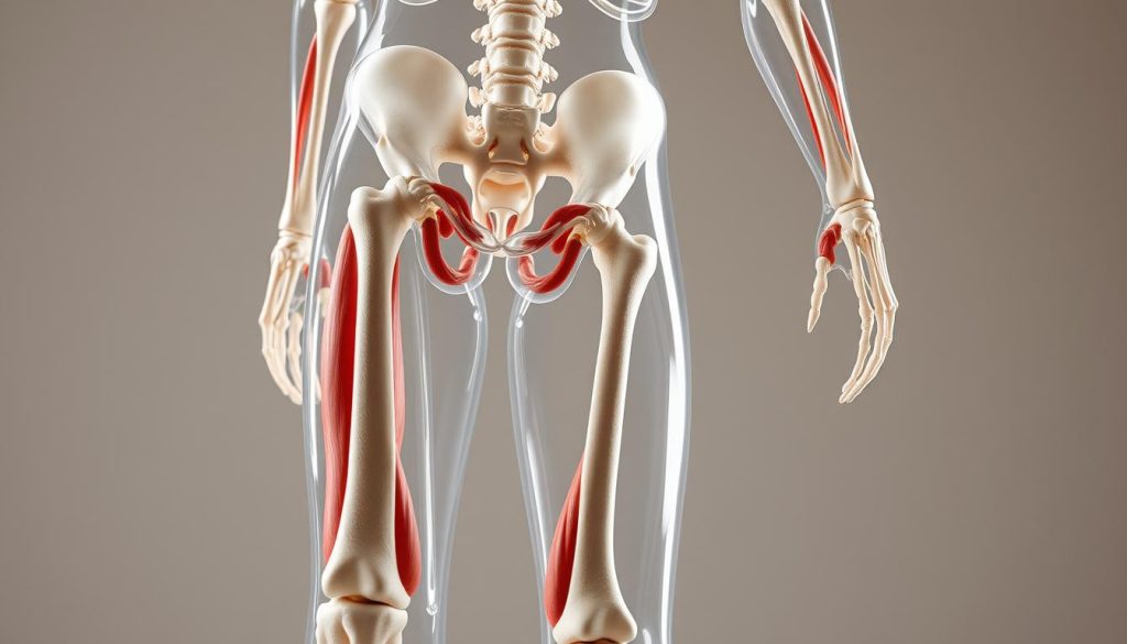 A detailed illustration of the human skeletal muscle system, showcasing the intricate interconnections and structures that enable movement and support the body. The scene depicts a transparent anatomical model, with individual muscle groups, tendons, and bones clearly visible under soft, directional lighting. The focus is on the lower body, highlighting the major muscle groups of the legs and hips, rendered in a clean, technical style that conveys both scientific accuracy and artistic elegance. The background is a muted, neutral tone, allowing the anatomical details to take center stage and emphasize the functional complexity of the musculoskeletal system. A detailed illustration of the human skeletal muscle system, showcasing the intricate interconnections and structures that enable movement and support the body. The scene depicts a transparent anatomical model, with individual muscle groups, tendons, and bones clearly visible under soft, directional lighting. The focus is on the lower body, highlighting the major muscle groups of the legs and hips, rendered in a clean, technical style that conveys both scientific accuracy and artistic elegance. The background is a muted, neutral tone, allowing the anatomical details to take center stage and emphasize the functional complexity of the musculoskeletal system.