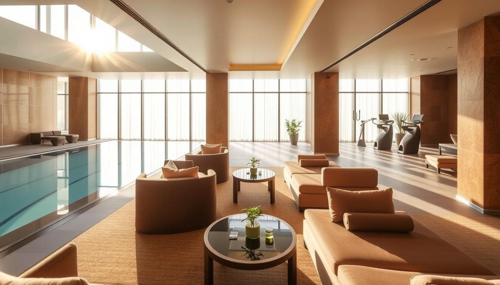 A luxurious spa sanctuary nestled in the heart of Istanbul, Pürovel Spa & Sport at Swissotel The Bosphorus exudes an atmosphere of tranquility and rejuvenation. Sunlight filters through large windows, casting a warm glow over the serene indoor pool and relaxation lounges. Plush, earthy-toned furnishings and natural materials create a calming ambiance, while state-of-the-art fitness facilities offer a perfect balance of wellness and sport. Elegant treatment rooms, infused with the scents of essential oils, beckon guests to indulge in soothing massages and holistic therapies, leaving them refreshed and reinvigorated. A luxurious spa sanctuary nestled in the heart of Istanbul, Pürovel Spa & Sport at Swissotel The Bosphorus exudes an atmosphere of tranquility and rejuvenation. Sunlight filters through large windows, casting a warm glow over the serene indoor pool and relaxation lounges. Plush, earthy-toned furnishings and natural materials create a calming ambiance, while state-of-the-art fitness facilities offer a perfect balance of wellness and sport. Elegant treatment rooms, infused with the scents of essential oils, beckon guests to indulge in soothing massages and holistic therapies, leaving them refreshed and reinvigorated.