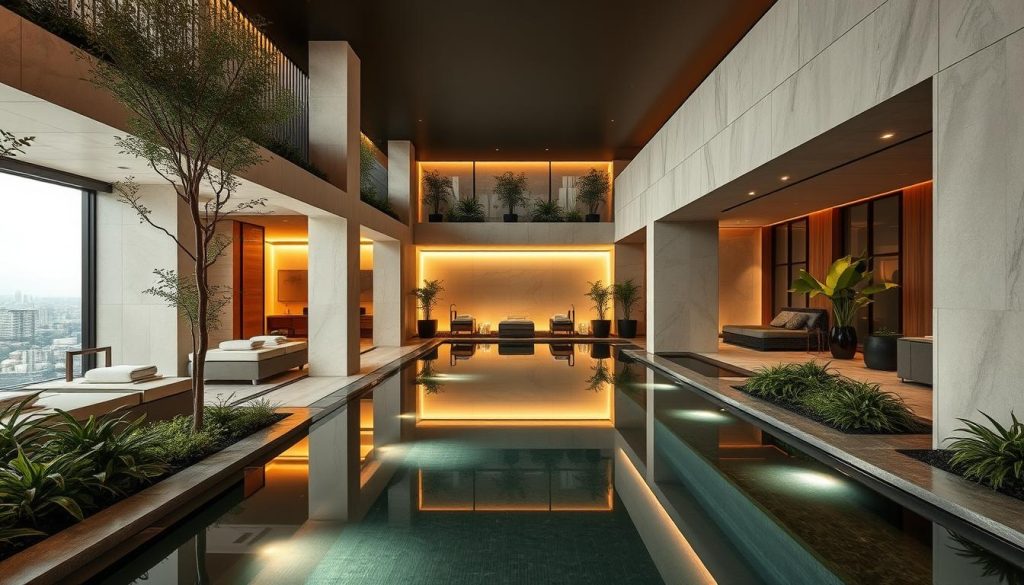 A modern, luxurious spa oasis nestled in the heart of the bustling city. A serene and tranquil atmosphere with sleek, minimalist architecture, featuring clean lines, natural materials, and warm lighting. The three spas - Sofitel Spa, Address Istanbul, and La Vallée SPA - offer a harmonious blend of traditional and contemporary spa treatments, creating an elevated and rejuvenating experience for the discerning urban visitor. Lush greenery and soothing water features complement the sophisticated, yet inviting ambiance, transporting the viewer to a peaceful sanctuary amidst the dynamic city landscape. A modern, luxurious spa oasis nestled in the heart of the bustling city. A serene and tranquil atmosphere with sleek, minimalist architecture, featuring clean lines, natural materials, and warm lighting. The three spas - Sofitel Spa, Address Istanbul, and La Vallée SPA - offer a harmonious blend of traditional and contemporary spa treatments, creating an elevated and rejuvenating experience for the discerning urban visitor. Lush greenery and soothing water features complement the sophisticated, yet inviting ambiance, transporting the viewer to a peaceful sanctuary amidst the dynamic city landscape.