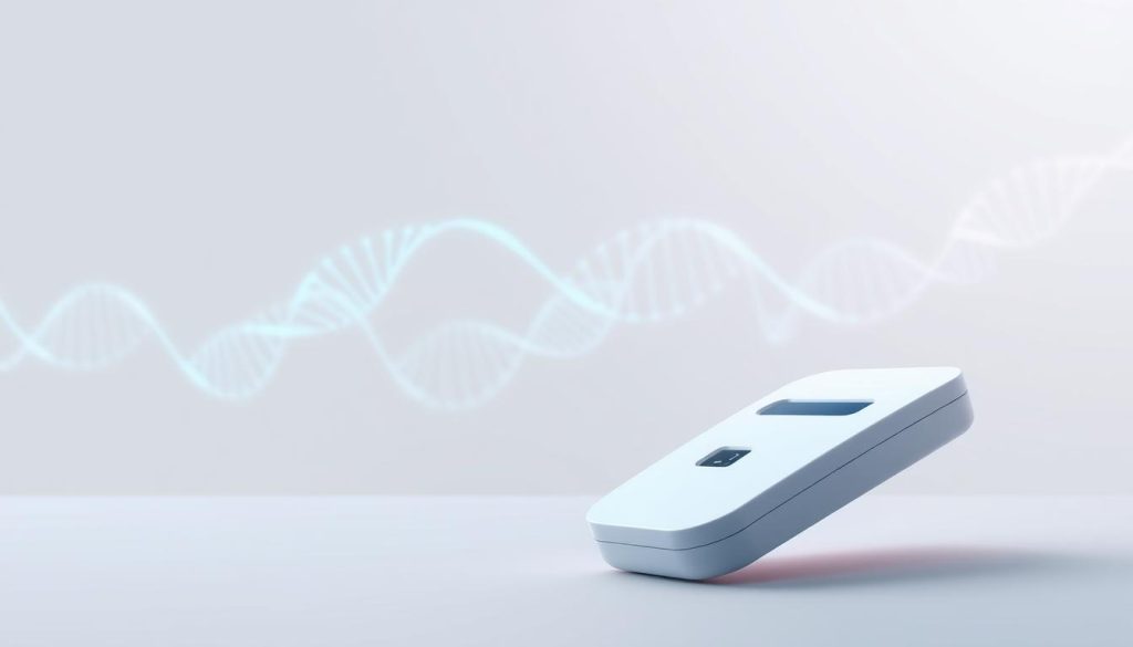 A modern, minimalist illustration of a genetic analysis service. In the foreground, a sleek, high-tech genetic testing kit, with a clean, minimalist design. The middle ground features a series of DNA strands, their intricate patterns and color gradients suggesting the depth and complexity of genetic information. In the background, a neutral, muted color palette, with soft, ambient lighting that creates a sense of scientific authority and professionalism. The overall composition conveys a feeling of precision, innovation, and the power of personalized health insights. A modern, minimalist illustration of a genetic analysis service. In the foreground, a sleek, high-tech genetic testing kit, with a clean, minimalist design. The middle ground features a series of DNA strands, their intricate patterns and color gradients suggesting the depth and complexity of genetic information. In the background, a neutral, muted color palette, with soft, ambient lighting that creates a sense of scientific authority and professionalism. The overall composition conveys a feeling of precision, innovation, and the power of personalized health insights.