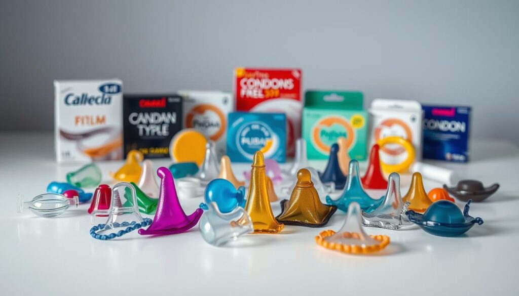 A neatly arranged display of various condom types and sizes, showcasing a diverse range of colors, textures, and shapes. The foreground features a selection of high-quality, state-of-the-art contraceptive products, presented on a clean, minimalist surface with soft, diffused lighting accentuating their shapes and materials. The middle ground provides a sense of depth, with additional condom variations in the background, creating a visually appealing and informative composition. The overall mood is one of professionalism, attention to detail, and a focus on sexual health and wellness. A neatly arranged display of various condom types and sizes, showcasing a diverse range of colors, textures, and shapes. The foreground features a selection of high-quality, state-of-the-art contraceptive products, presented on a clean, minimalist surface with soft, diffused lighting accentuating their shapes and materials. The middle ground provides a sense of depth, with additional condom variations in the background, creating a visually appealing and informative composition. The overall mood is one of professionalism, attention to detail, and a focus on sexual health and wellness.