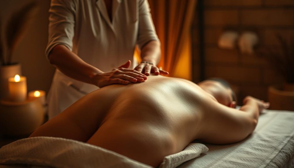 A peaceful massage session in a cozy, dimly lit room. Two hands gently caressing the back of a relaxed figure, with subtle movements and soft pressure. The therapist and client engage in attentive, open communication, their expressions conveying trust and understanding. Warm lighting casts a soothing, intimate ambiance, while the setting evokes a sense of tranquility and restoration. Soft, earthy tones and natural textures create a harmonious, spa-like atmosphere. The focus is on the connection between the practitioner and the recipient, highlighting the importance of mindful, responsive massage. A peaceful massage session in a cozy, dimly lit room. Two hands gently caressing the back of a relaxed figure, with subtle movements and soft pressure. The therapist and client engage in attentive, open communication, their expressions conveying trust and understanding. Warm lighting casts a soothing, intimate ambiance, while the setting evokes a sense of tranquility and restoration. Soft, earthy tones and natural textures create a harmonious, spa-like atmosphere. The focus is on the connection between the practitioner and the recipient, highlighting the importance of mindful, responsive massage.