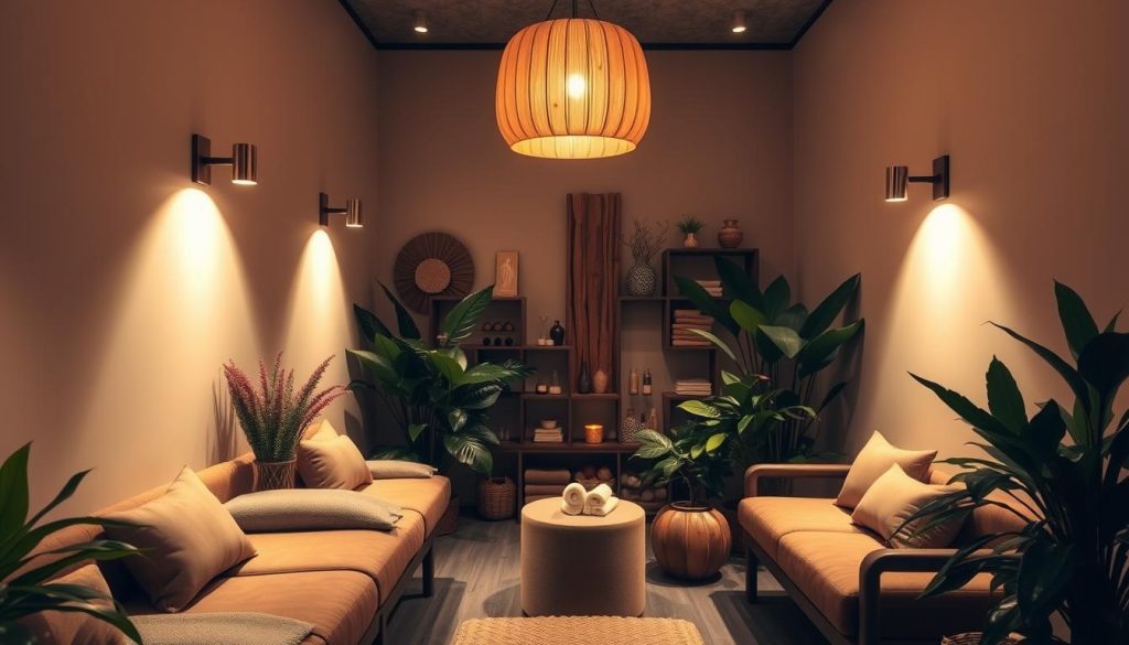 A serene and cozy massage parlor nestled in the heart of bustling Istanbul. Soft, warm lighting emanates from sleek, modern fixtures, casting a calming glow over the space. Plush, earthy-toned furnishings and lush, verdant plants create an oasis of tranquility, inviting visitors to sink into a state of deep relaxation. Soothing, ambient music plays in the background, complementing the gentle scent of essential oils wafting through the air. Subtle, textural details like natural wood accents and handcrafted decor elements add depth and character to the space. The overall atmosphere is one of urban sanctuary, a peaceful respite from the city's vibrant energy. A serene and cozy massage parlor nestled in the heart of bustling Istanbul. Soft, warm lighting emanates from sleek, modern fixtures, casting a calming glow over the space. Plush, earthy-toned furnishings and lush, verdant plants create an oasis of tranquility, inviting visitors to sink into a state of deep relaxation. Soothing, ambient music plays in the background, complementing the gentle scent of essential oils wafting through the air. Subtle, textural details like natural wood accents and handcrafted decor elements add depth and character to the space. The overall atmosphere is one of urban sanctuary, a peaceful respite from the city's vibrant energy.