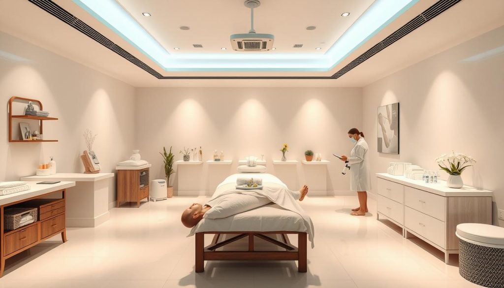 A serene and hygienic massage studio, with soft lighting and soothing colors. Skilled therapists perform their craft with the utmost care and precision, adhering to the highest standards of cleanliness and professionalism. The room exudes a calming atmosphere, with pristine surfaces, meticulously maintained equipment, and a sense of tranquility that envelops the space. The scene conveys a sense of relaxation and rejuvenation, inviting the viewer to unwind and let go of the stresses of daily life. A serene and hygienic massage studio, with soft lighting and soothing colors. Skilled therapists perform their craft with the utmost care and precision, adhering to the highest standards of cleanliness and professionalism. The room exudes a calming atmosphere, with pristine surfaces, meticulously maintained equipment, and a sense of tranquility that envelops the space. The scene conveys a sense of relaxation and rejuvenation, inviting the viewer to unwind and let go of the stresses of daily life.