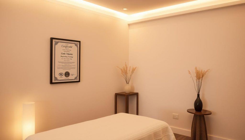 A serene and tranquil massage studio nestled in the heart of Istanbul, with soft, diffused lighting casting a warm glow over the minimalist decor. The focus is on the certificate of authenticity, prominently displayed on the wall, signaling the professionalism and expertise of the masseuses. The space exudes a sense of relaxation and rejuvenation, inviting the viewer to imagine the soothing touch of skilled hands and the restorative experience of a boutique massage. A serene and tranquil massage studio nestled in the heart of Istanbul, with soft, diffused lighting casting a warm glow over the minimalist decor. The focus is on the certificate of authenticity, prominently displayed on the wall, signaling the professionalism and expertise of the masseuses. The space exudes a sense of relaxation and rejuvenation, inviting the viewer to imagine the soothing touch of skilled hands and the restorative experience of a boutique massage.