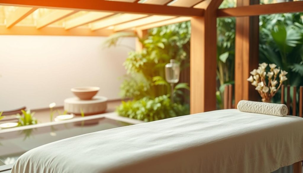 A serene and tranquil massage therapy scene, captured in a warm and inviting setting. A soothing and relaxing massage table takes center stage, surrounded by soft, natural lighting and calming hues. In the background, lush greenery and a serene water feature create a peaceful ambiance, inviting a sense of well-being and restoration. The overall composition emphasizes the calming and restorative effects of massage on overall health and wellness, without any distracting elements. A serene and tranquil massage therapy scene, captured in a warm and inviting setting. A soothing and relaxing massage table takes center stage, surrounded by soft, natural lighting and calming hues. In the background, lush greenery and a serene water feature create a peaceful ambiance, inviting a sense of well-being and restoration. The overall composition emphasizes the calming and restorative effects of massage on overall health and wellness, without any distracting elements.