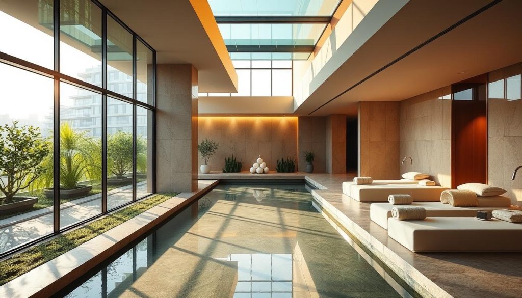 A serene, contemporary spa nestled in the heart of Istanbul's Anatolian side, featuring sleek glass and stone architecture bathed in warm, diffused natural lighting. Elegant treatment rooms offer soothing massages and rejuvenating rituals, while a tranquil oasis of lush greenery and soothing water features creates a sense of urban zen. Soft textures, clean lines, and a palette of earthy tones evoke a harmonious, restorative ambiance perfect for unwinding and recharging amidst the bustling city. A serene, contemporary spa nestled in the heart of Istanbul's Anatolian side, featuring sleek glass and stone architecture bathed in warm, diffused natural lighting. Elegant treatment rooms offer soothing massages and rejuvenating rituals, while a tranquil oasis of lush greenery and soothing water features creates a sense of urban zen. Soft textures, clean lines, and a palette of earthy tones evoke a harmonious, restorative ambiance perfect for unwinding and recharging amidst the bustling city.