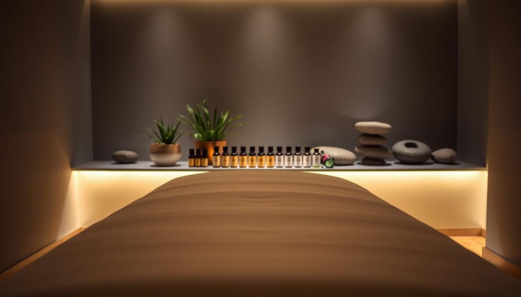 A serene, dimly lit massage room at Atlantis Istanbul Spa, with soft ambient lighting and a calming atmosphere. In the foreground, a plush massage table awaits, its crisp white linens and warm, inviting texture. In the middle ground, an array of essential oils and massage tools are neatly arranged, their labels obscured to maintain the personalized experience. The background features tranquil, natural elements like potted plants and smooth, river-worn stones, creating a sense of seclusion and relaxation. The overall mood is one of rejuvenation and escape from the stresses of daily life, inviting the viewer to indulge in a tailored massage program at Atlantis Istanbul. A serene, dimly lit massage room at Atlantis Istanbul Spa, with soft ambient lighting and a calming atmosphere. In the foreground, a plush massage table awaits, its crisp white linens and warm, inviting texture. In the middle ground, an array of essential oils and massage tools are neatly arranged, their labels obscured to maintain the personalized experience. The background features tranquil, natural elements like potted plants and smooth, river-worn stones, creating a sense of seclusion and relaxation. The overall mood is one of rejuvenation and escape from the stresses of daily life, inviting the viewer to indulge in a tailored massage program at Atlantis Istanbul.
