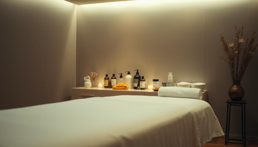 A serene, dimly lit massage studio in Istanbul, with soft lighting illuminating the space. In the foreground, a massage table is adorned with crisp white linens, ready for a therapeutic session. In the middle ground, various massage oils and tools are neatly arranged, hinting at the specialized techniques to be employed. The background features muted, earthy tones, creating a calming and restorative atmosphere. The image conveys a sense of tranquility and professionalism, perfectly capturing the essence of medical massage practices in Istanbul. A serene, dimly lit massage studio in Istanbul, with soft lighting illuminating the space. In the foreground, a massage table is adorned with crisp white linens, ready for a therapeutic session. In the middle ground, various massage oils and tools are neatly arranged, hinting at the specialized techniques to be employed. The background features muted, earthy tones, creating a calming and restorative atmosphere. The image conveys a sense of tranquility and professionalism, perfectly capturing the essence of medical massage practices in Istanbul.