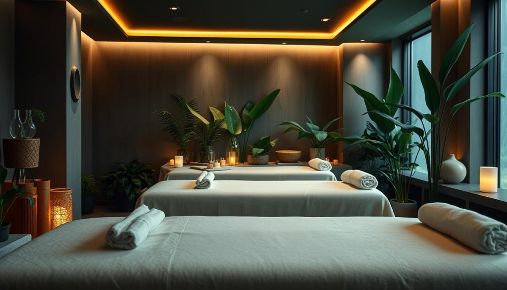 A serene, dimly lit spa interior with plush massage tables, soft lighting, and soothing decor. Lush, verdant plants and natural elements create a tranquil, rejuvenating atmosphere. The focus is on the massage tables, with neatly folded linens and calming, therapeutic-grade essential oil diffusers nearby. The space exudes a sense of relaxation and wellness, inviting the viewer to imagine the restorative Istanbul massage therapies on offer. The overall mood is one of calm, comfort, and holistic healing. A serene, dimly lit spa interior with plush massage tables, soft lighting, and soothing decor. Lush, verdant plants and natural elements create a tranquil, rejuvenating atmosphere. The focus is on the massage tables, with neatly folded linens and calming, therapeutic-grade essential oil diffusers nearby. The space exudes a sense of relaxation and wellness, inviting the viewer to imagine the restorative Istanbul massage therapies on offer. The overall mood is one of calm, comfort, and holistic healing.