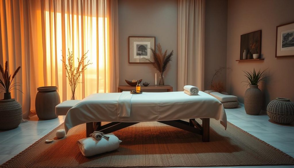 A serene, dimly lit spa room with warm, natural lighting filtering through sheer curtains. The focal point is a plush massage table, adorned with crisp white linens and an assortment of aromatherapy oils and massage tools. The walls are decorated with soothing, earthy-toned artwork and subtle plant life, creating a calming, zen-like atmosphere. The floor is covered in a soft, natural fiber rug, inviting visitors to sink into a state of deep relaxation. The overall scene exudes a sense of tranquility and rejuvenation, perfectly capturing the essence of the "İstanbul Anadolu Yakası Masözlerinden En Çok Tercih Edilen Masaj Teknikleri" section. A serene, dimly lit spa room with warm, natural lighting filtering through sheer curtains. The focal point is a plush massage table, adorned with crisp white linens and an assortment of aromatherapy oils and massage tools. The walls are decorated with soothing, earthy-toned artwork and subtle plant life, creating a calming, zen-like atmosphere. The floor is covered in a soft, natural fiber rug, inviting visitors to sink into a state of deep relaxation. The overall scene exudes a sense of tranquility and rejuvenation, perfectly capturing the essence of the "İstanbul Anadolu Yakası Masözlerinden En Çok Tercih Edilen Masaj Teknikleri" section.