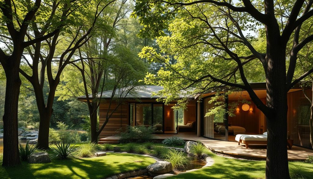 A serene, intimate Şile butik spa nestled in a lush, verdant setting. The exterior features a harmonious blend of natural materials like wood and stone, seamlessly integrated into the surrounding landscape. Tall, elegant trees provide dappled shade, creating a tranquil ambiance. Large windows allow natural light to flood the interior, which is elegantly furnished with plush, minimalist decor. Inviting, cozy massage rooms offer a private oasis for guests to unwind and rejuvenate, while an outdoor terrace overlooking a serene pond or stream sets the stage for a restorative weekend retreat from the bustling city. A serene, intimate Şile butik spa nestled in a lush, verdant setting. The exterior features a harmonious blend of natural materials like wood and stone, seamlessly integrated into the surrounding landscape. Tall, elegant trees provide dappled shade, creating a tranquil ambiance. Large windows allow natural light to flood the interior, which is elegantly furnished with plush, minimalist decor. Inviting, cozy massage rooms offer a private oasis for guests to unwind and rejuvenate, while an outdoor terrace overlooking a serene pond or stream sets the stage for a restorative weekend retreat from the bustling city.