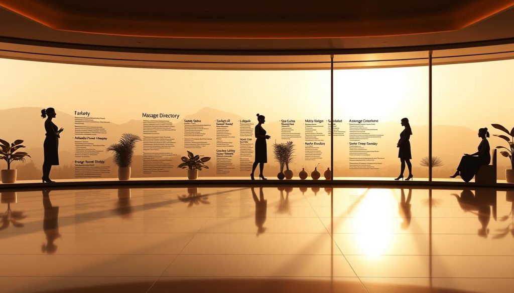A serene, panoramic view of a Turkish massage directory, showcasing a collection of elegant massage parlors and spa centers across the nation. The scene depicts a softly lit, minimalist layout, with sleek typography and silhouettes of massage therapists set against a backdrop of warm, earthy tones. The image conveys a sense of tranquility and rejuvenation, inviting the viewer to explore the diverse offerings of massage services available throughout Turkey's vibrant cities. The composition emphasizes the breadth and diversity of the directory, highlighting the country's commitment to wellness and relaxation. A serene, panoramic view of a Turkish massage directory, showcasing a collection of elegant massage parlors and spa centers across the nation. The scene depicts a softly lit, minimalist layout, with sleek typography and silhouettes of massage therapists set against a backdrop of warm, earthy tones. The image conveys a sense of tranquility and rejuvenation, inviting the viewer to explore the diverse offerings of massage services available throughout Turkey's vibrant cities. The composition emphasizes the breadth and diversity of the directory, highlighting the country's commitment to wellness and relaxation.