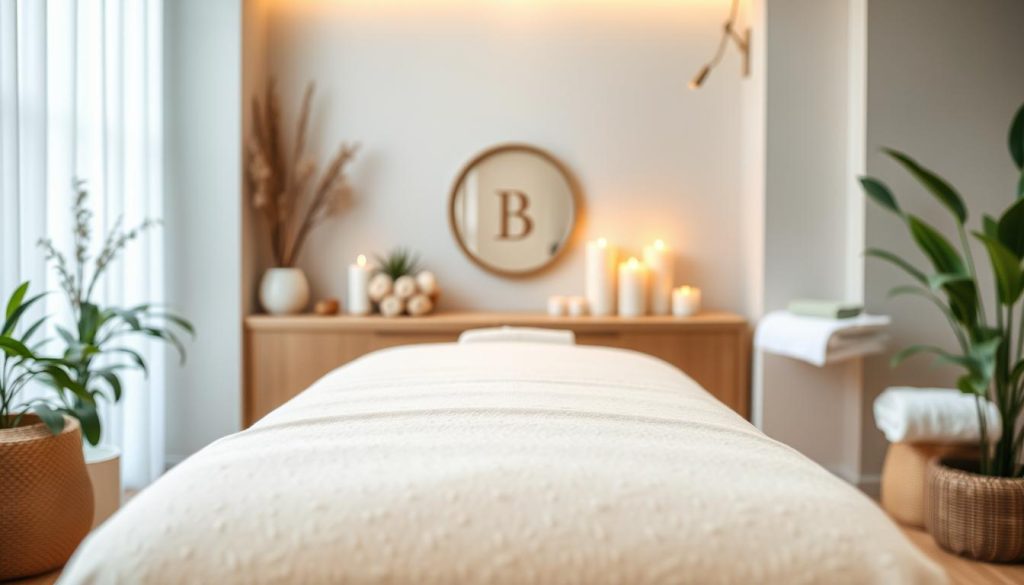 A serene spa-like setting with a soothing massage table in the foreground, surrounded by tranquil elements like candles, soft lighting, and calming greenery in the background. The scene conveys a sense of relaxation and well-being, hinting at the therapeutic benefits of massage and skincare. The overall atmosphere is calming, inviting, and visually pleasing, capturing the essence of the "Masaj ve Cilt Bakımının Faydaları" section. A serene spa-like setting with a soothing massage table in the foreground, surrounded by tranquil elements like candles, soft lighting, and calming greenery in the background. The scene conveys a sense of relaxation and well-being, hinting at the therapeutic benefits of massage and skincare. The overall atmosphere is calming, inviting, and visually pleasing, capturing the essence of the "Masaj ve Cilt Bakımının Faydaları" section.