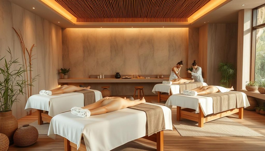 A serene spa setting with modern massage tables, soft lighting, and natural elements like bamboo, stones, and plants. Skilled massage therapists use various techniques like Swedish, deep tissue, and hot stone massage, creating a tranquil atmosphere for relaxation and rejuvenation. The scene conveys a sense of balance, harmony, and holistic well-being, reflecting the evolution of massage as a therapeutic practice in alternative medicine. A serene spa setting with modern massage tables, soft lighting, and natural elements like bamboo, stones, and plants. Skilled massage therapists use various techniques like Swedish, deep tissue, and hot stone massage, creating a tranquil atmosphere for relaxation and rejuvenation. The scene conveys a sense of balance, harmony, and holistic well-being, reflecting the evolution of massage as a therapeutic practice in alternative medicine.