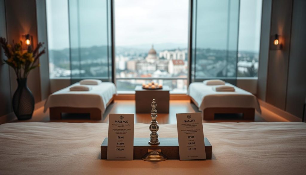 A serene, symmetrical scene showcasing the balance between price and quality. In the foreground, an assortment of massage packages and service options are elegantly displayed, each with a distinct price tag. The middle ground features a calming, minimalist spa interior, with soft lighting and soothing textures. In the background, a panoramic view of the Kadıköy district sets the stage, hinting at the diverse range of offerings available to discerning customers. The overall composition conveys a sense of refinement, professionalism, and the pursuit of the perfect harmony between affordability and exceptional service. A serene, symmetrical scene showcasing the balance between price and quality. In the foreground, an assortment of massage packages and service options are elegantly displayed, each with a distinct price tag. The middle ground features a calming, minimalist spa interior, with soft lighting and soothing textures. In the background, a panoramic view of the Kadıköy district sets the stage, hinting at the diverse range of offerings available to discerning customers. The overall composition conveys a sense of refinement, professionalism, and the pursuit of the perfect harmony between affordability and exceptional service.