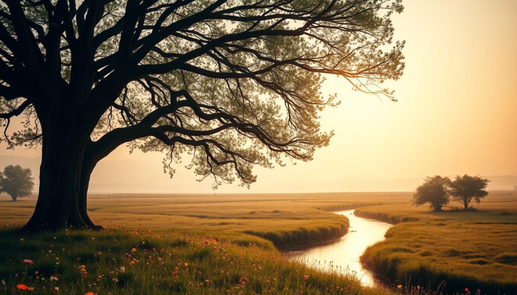 A serene, tranquil scene depicting the essence of mental well-being and inner peace. A magnificent tree, its branches reaching towards the sky, casting a gentle, calming shadow over a peaceful meadow. The foreground is adorned with vibrant wildflowers, symbolizing the beauty and vitality of a healthy mind. In the middle ground, a meandering stream reflects the calming sky above, its soothing sounds inviting the viewer to slow down and find solace. The background is a soft, hazy horizon, bathed in warm, golden light, conveying a sense of hope and inner contentment. The overall mood is one of balance, harmony, and a deep connection with the natural world, capturing the essence of "ruh sağlığı" - the state of mental and emotional well-being. A serene, tranquil scene depicting the essence of mental well-being and inner peace. A magnificent tree, its branches reaching towards the sky, casting a gentle, calming shadow over a peaceful meadow. The foreground is adorned with vibrant wildflowers, symbolizing the beauty and vitality of a healthy mind. In the middle ground, a meandering stream reflects the calming sky above, its soothing sounds inviting the viewer to slow down and find solace. The background is a soft, hazy horizon, bathed in warm, golden light, conveying a sense of hope and inner contentment. The overall mood is one of balance, harmony, and a deep connection with the natural world, capturing the essence of "ruh sağlığı" - the state of mental and emotional well-being.