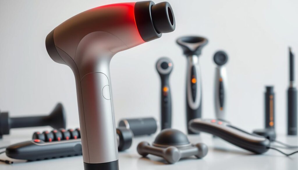 A sleek and modern array of electric massage devices, arranged in a harmonious composition. In the foreground, a high-tech massager with a contoured grip and pulsing vibration motors, casting a warm glow under dramatic lighting. In the middle ground, various massage rollers and wands with ergonomic designs, suggesting their soothing and therapeutic capabilities. The background features a clean, minimalist setting, highlighting the sophisticated aesthetic of these wellness tools. The overall scene exudes a sense of relaxation, wellness, and the transformative power of these cutting-edge massage appliances. A sleek and modern array of electric massage devices, arranged in a harmonious composition. In the foreground, a high-tech massager with a contoured grip and pulsing vibration motors, casting a warm glow under dramatic lighting. In the middle ground, various massage rollers and wands with ergonomic designs, suggesting their soothing and therapeutic capabilities. The background features a clean, minimalist setting, highlighting the sophisticated aesthetic of these wellness tools. The overall scene exudes a sense of relaxation, wellness, and the transformative power of these cutting-edge massage appliances.