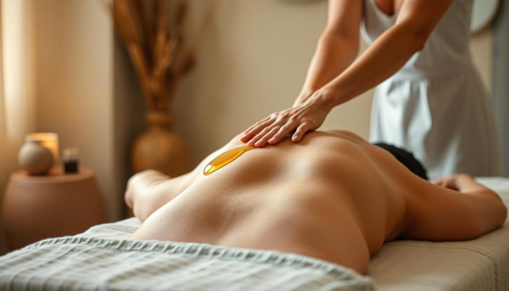 A soothing and restorative Swedish massage scene. A tranquil room with soft, diffused lighting and calming earth-tone decor. Plush massage table draped in crisp linens. Massage oil glistens on the therapist's hands as they glide across the client's back in long, flowing strokes. Gentle pressure and rhythmic kneading work to relieve muscle tension and promote deep relaxation. Subtle aromas of essential oils linger in the air, creating a sense of serenity. The client's face is obscured, allowing the focus to remain on the massage itself. An atmosphere of holistic wellness and rejuvenation. A soothing and restorative Swedish massage scene. A tranquil room with soft, diffused lighting and calming earth-tone decor. Plush massage table draped in crisp linens. Massage oil glistens on the therapist's hands as they glide across the client's back in long, flowing strokes. Gentle pressure and rhythmic kneading work to relieve muscle tension and promote deep relaxation. Subtle aromas of essential oils linger in the air, creating a sense of serenity. The client's face is obscured, allowing the focus to remain on the massage itself. An atmosphere of holistic wellness and rejuvenation.