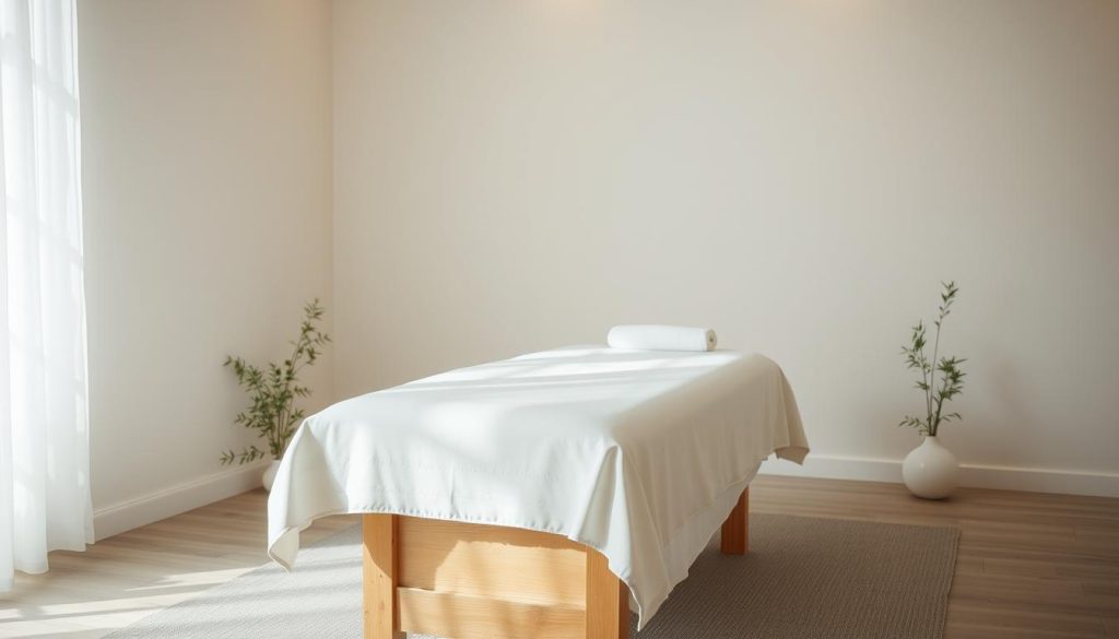 A tranquil, minimalist scene depicting the Swedish massage technique. A soothing, dimly lit room with soft, warm lighting casts gentle shadows. The massage table is positioned centrally, draped in crisp, pristine white linens. Calming botanicals, such as eucalyptus sprigs or bamboo stalks, flank the table, adding a natural, organic ambiance. The camera angle is slightly elevated, capturing the serene, therapeutic atmosphere. Emphasis is placed on the clean, uncluttered aesthetic and the overall sense of relaxation and well-being. A tranquil, minimalist scene depicting the Swedish massage technique. A soothing, dimly lit room with soft, warm lighting casts gentle shadows. The massage table is positioned centrally, draped in crisp, pristine white linens. Calming botanicals, such as eucalyptus sprigs or bamboo stalks, flank the table, adding a natural, organic ambiance. The camera angle is slightly elevated, capturing the serene, therapeutic atmosphere. Emphasis is placed on the clean, uncluttered aesthetic and the overall sense of relaxation and well-being.