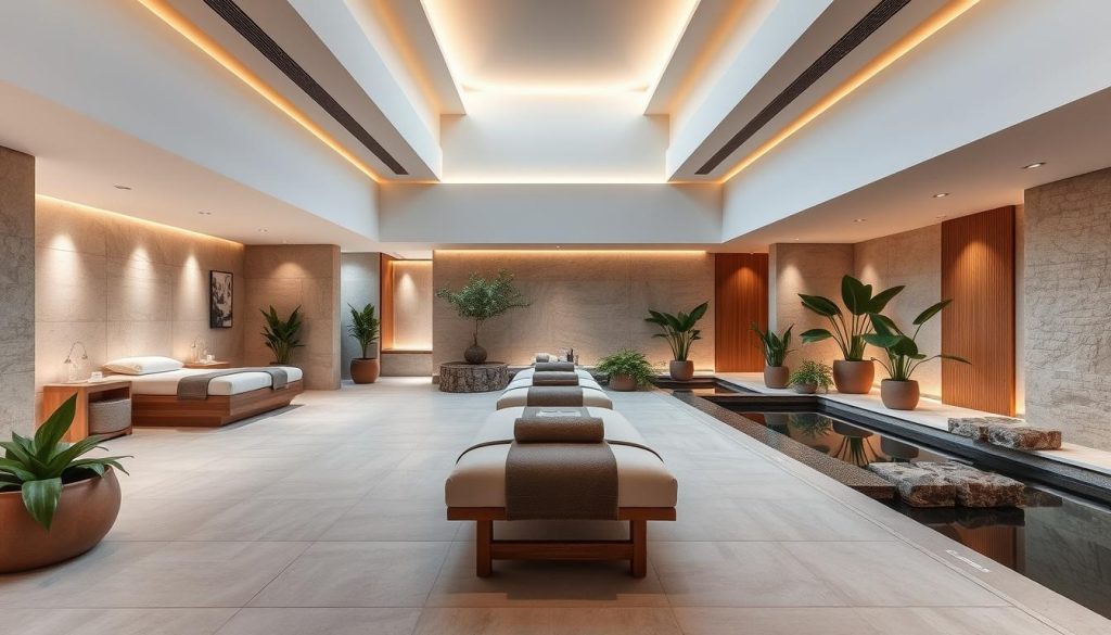 A tranquil, modern spa retreat nestled in the heart of Beylikdüzü, featuring an elegant, minimalist design with clean lines, warm lighting, and natural materials like stone and wood. A spacious, airy reception area leads to private treatment rooms, each with plush, ergonomic massage tables and soothing, diffused lighting. Lush potted plants and serene water features create a calming, rejuvenating ambiance throughout the facility. Soft, muted colors and textures evoke a sense of relaxation and well-being. The spa's high-end amenities and attentive staff provide a luxurious, tailored experience for its discerning clientele. A tranquil, modern spa retreat nestled in the heart of Beylikdüzü, featuring an elegant, minimalist design with clean lines, warm lighting, and natural materials like stone and wood. A spacious, airy reception area leads to private treatment rooms, each with plush, ergonomic massage tables and soothing, diffused lighting. Lush potted plants and serene water features create a calming, rejuvenating ambiance throughout the facility. Soft, muted colors and textures evoke a sense of relaxation and well-being. The spa's high-end amenities and attentive staff provide a luxurious, tailored experience for its discerning clientele.