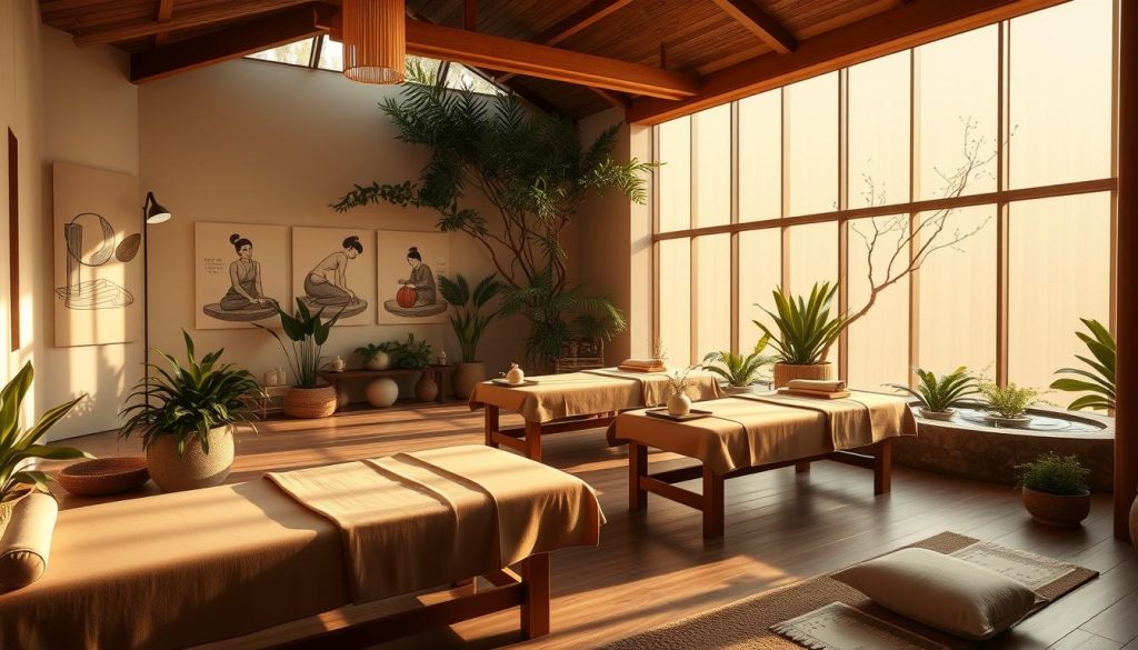 A tranquil, sunlit studio filled with the soothing ambiance of natural materials and soft lighting. Sleek wooden massage tables and plush cushions invite guests to relax and unwind. The walls display artful depictions of traditional massage techniques, guiding students through the art of therapeutic touch. Lush greenery and calming water features create a serene oasis, transporting visitors to a realm of holistic wellness. Diffused essential oils blend with the gentle hum of soft music, enveloping the space in a cocoon of restorative calm. This is the essence of a world-class massage education, where the art of healing comes alive in the heart of Istanbul. A tranquil, sunlit studio filled with the soothing ambiance of natural materials and soft lighting. Sleek wooden massage tables and plush cushions invite guests to relax and unwind. The walls display artful depictions of traditional massage techniques, guiding students through the art of therapeutic touch. Lush greenery and calming water features create a serene oasis, transporting visitors to a realm of holistic wellness. Diffused essential oils blend with the gentle hum of soft music, enveloping the space in a cocoon of restorative calm. This is the essence of a world-class massage education, where the art of healing comes alive in the heart of Istanbul.