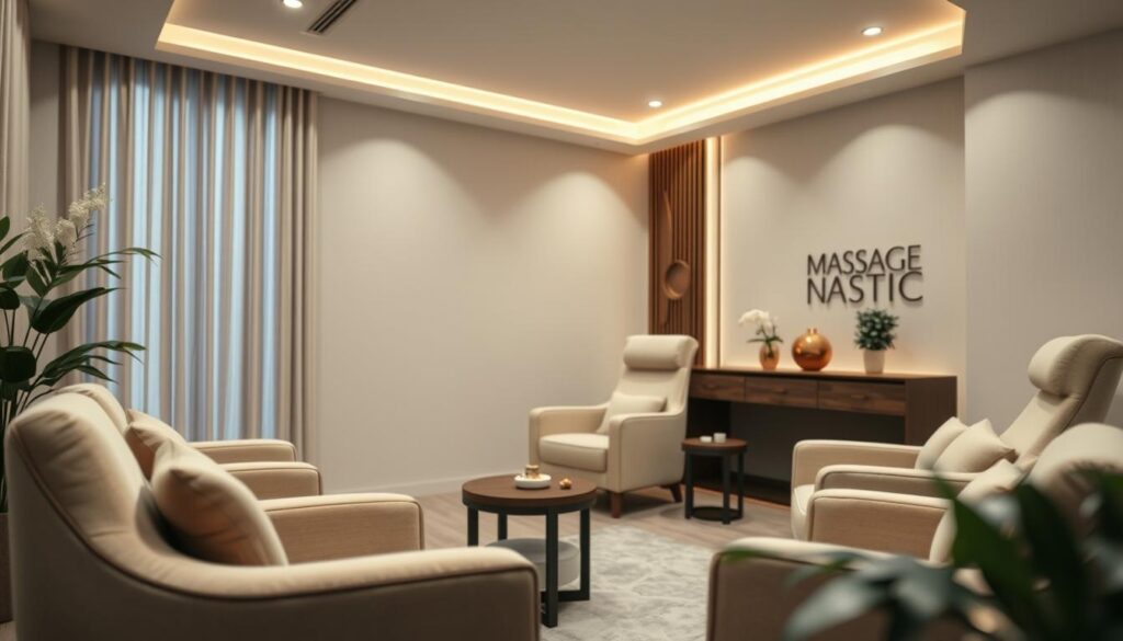 A well-designed massage parlor advertisement showcasing an elegant, soothing interior with plush chairs, soft lighting, and calming decor. The image should convey a sense of tranquility and relaxation, with a focus on the serene ambiance and high-quality services offered. Subtle textures and patterns in the background, such as natural wood accents or lush greenery, would enhance the overall atmosphere. The composition should be balanced and visually appealing, drawing the viewer's attention to the inviting space and the promise of a rejuvenating massage experience. A well-designed massage parlor advertisement showcasing an elegant, soothing interior with plush chairs, soft lighting, and calming decor. The image should convey a sense of tranquility and relaxation, with a focus on the serene ambiance and high-quality services offered. Subtle textures and patterns in the background, such as natural wood accents or lush greenery, would enhance the overall atmosphere. The composition should be balanced and visually appealing, drawing the viewer's attention to the inviting space and the promise of a rejuvenating massage experience.