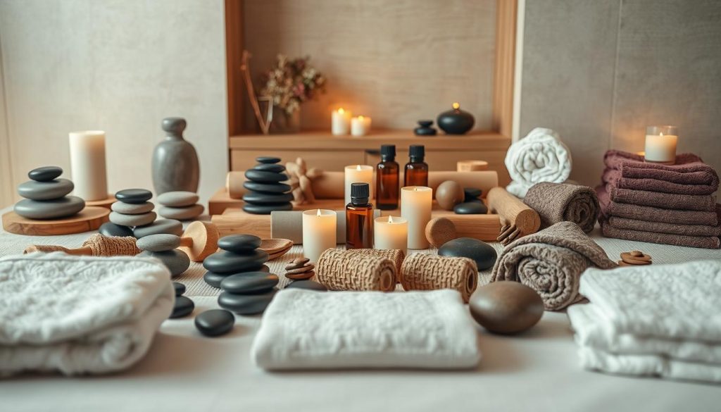 An expansive display of massage modalities, captured in a harmonious arrangement. A tranquil setting with minimalist decor showcases an array of massage tools - from smooth river stones and fragrant essential oils to therapeutic rollers and plush towels. Soft lighting casts a warm, relaxing glow, while muted tones of wood, stone, and fabric evoke a sense of natural calm. The composition emphasizes the variety of massage techniques available, hinting at the professional expertise and personalized care offered by Masöz Güneşli. This image aims to visually represent the diverse range of services within the "Masöz Güneşli's Service Varieties" section. An expansive display of massage modalities, captured in a harmonious arrangement. A tranquil setting with minimalist decor showcases an array of massage tools - from smooth river stones and fragrant essential oils to therapeutic rollers and plush towels. Soft lighting casts a warm, relaxing glow, while muted tones of wood, stone, and fabric evoke a sense of natural calm. The composition emphasizes the variety of massage techniques available, hinting at the professional expertise and personalized care offered by Masöz Güneşli. This image aims to visually represent the diverse range of services within the "Masöz Güneşli's Service Varieties" section.